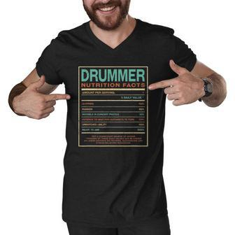 Drummer Nutrition Facts Funny Drum Player Humor Men V-Neck Tshirt | Mazezy