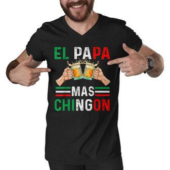 El Papa Mas Chingon Funny Mexican Dad Gift Husband Regalo V3 Men V-Neck Tshirt - Seseable