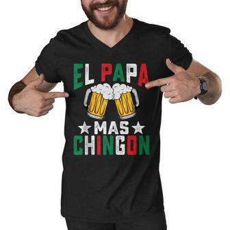El Papa Mas Chingon Funny Mexican Dad Husband Regalo Flag V2 Men V-Neck Tshirt - Seseable