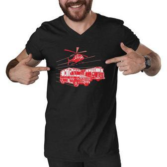 Ems Fire Rescue Truck Helicopter Cute Unique Gift Men V-Neck Tshirt | Mazezy