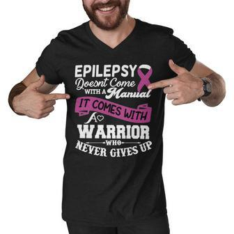 Epilepsy Doesnt Come With A Manual It Comes With A Warrior Who Never Gives Up Purple Ribbon Epilepsy Epilepsy Awareness Men V-Neck Tshirt - Monsterry DE