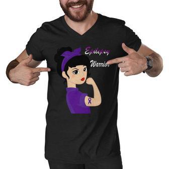 Epilepsy Warrior Strong Women Purple Ribbon Epilepsy Epilepsy Awareness V2 Men V-Neck Tshirt | Favorety CA