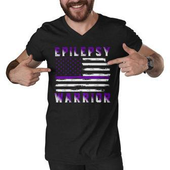 Epilepsy Warrior Usa Flag United States Flag Epilepsy Epilepsy Awareness Men V-Neck Tshirt - Monsterry