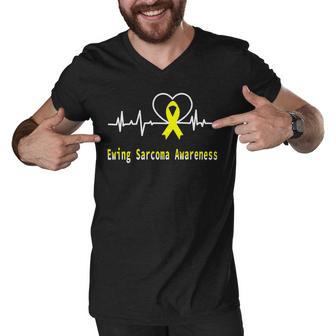 Ewings Sarcoma Awareness Heartbeat Yellow Ribbon Ewings Sarcoma Ewings Sarcoma Awareness Men V-Neck Tshirt - Monsterry CA