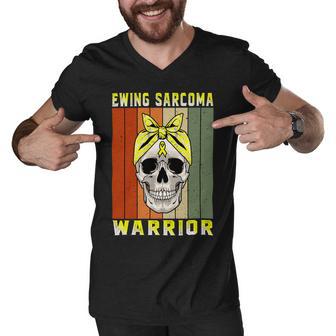 Ewings Sarcoma Warrior Skull Women Vintage Yellow Ribbon Ewings Sarcoma Ewings Sarcoma Awareness Men V-Neck Tshirt | Favorety