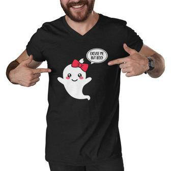 Excuse Me But Boo Funny Cute Ghost Halloween Boo Men V-Neck Tshirt | Mazezy
