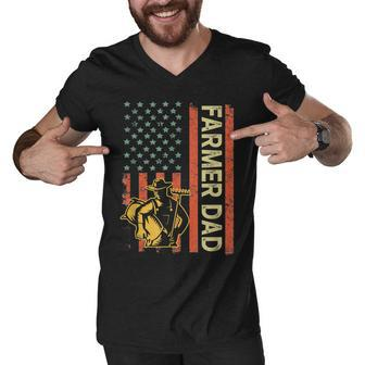 Farmer Dad American Flag Fathers Day 4Th Of July Patriotic Men V-Neck Tshirt - Seseable