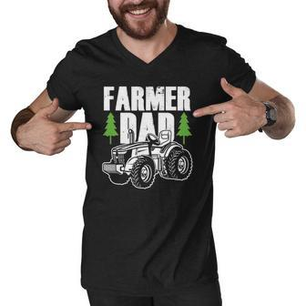 Farmer Dad Father Daddy Farm Farming Farmers Tractor Gift Men V-Neck Tshirt | Mazezy