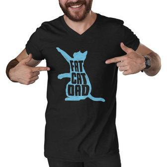 Fat Cat Dad - Funny Fathers Day Chubby Chonk Daddy Fun 80S Style Men V-Neck Tshirt | Mazezy