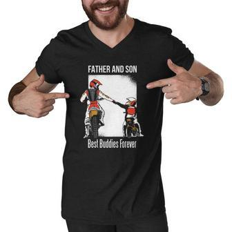 Father And Son Best Buddies Forever Fist Bump Dirt Bike Men V-Neck Tshirt | Mazezy