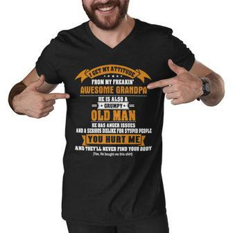 Father Grandpa I Get My Attitude From My Freakin Awesome Grandpa 159 Family Dad Men V-Neck Tshirt - Monsterry DE