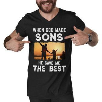 Father Grandpa When God Made Sons He Gave Me The Best 145 Family Dad Men V-Neck Tshirt - Monsterry