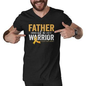 Father Of A Warrior Childhood Cancer Ribbon Oncology Men V-Neck Tshirt | Mazezy