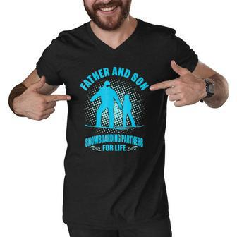 Father Son Snowboarding Partners For Life Fathers Day Men V-Neck Tshirt | Mazezy