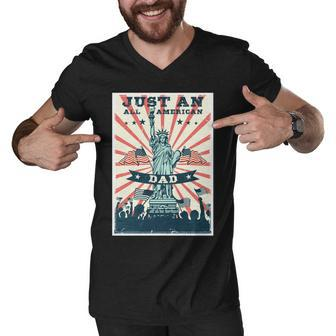 Fathers Day All American Dad - 4Th Of July - Patriotic Man Men V-Neck Tshirt - Seseable