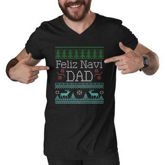 Feliz Navi Dad Ugly Christmas Design Multic Classic Men V-Neck Tshirt | Mazezy