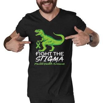 Fight Stigma Mental Health Awareness Lime Green Dinosaur Men V-Neck Tshirt | Mazezy