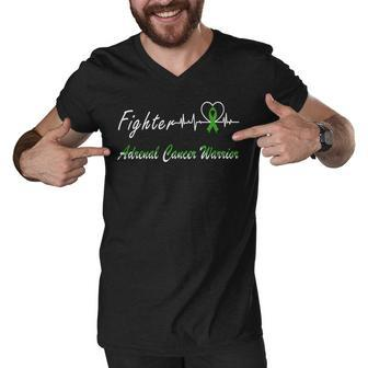 Fighter Adrenal Cancer Warrior Heartbeat Green Ribbon Adrenal Cancer Adrenal Cancer Awareness Men V-Neck Tshirt | Favorety UK