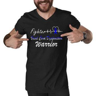 Fighter Vocal Cord Dysfunction Warrior Heartbeat Blue Ribbon Vcd Vocal Cord Dysfunction Awareness Men V-Neck Tshirt | Favorety
