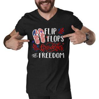 Flip Flops Fireworks And Freedom 4Th Of July V2 Men V-Neck Tshirt | Mazezy