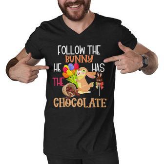 Follow The Bunny He Has Chocolate Men V-Neck Tshirt | Favorety AU