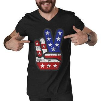 Fourth 4Th Of July Shirt American Flag Peace Sign Hand Tee Men V-Neck Tshirt - Seseable