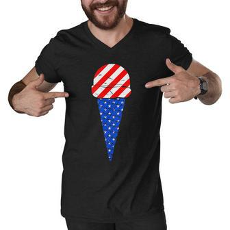 Fourth Of July American Flag Ice Cream Men V-Neck Tshirt - Seseable