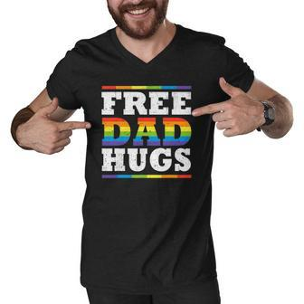 Free Dad Hugs Rainbow Lgbt Pride Fathers Day Gift Men V-Neck Tshirt | Mazezy