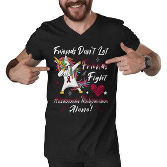 Friends Dont Let Friends Fight Arteriovenous Malformation Alone Unicorn Burgundy Ribbon Arteriovenous Malformation Support Arteriovenous Malformation Awareness Men V-Neck Tshirt - Monsterry AU