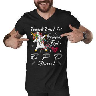 Friends Dont Let Friends Fight Borderline Personality Disorder Bpd Alone Unicorn Grey Ribbon Borderline Personality Disorder Bpd Awareness Men V-Neck Tshirt - Monsterry UK