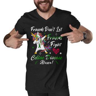 Friends Dont Let Friends Fight Celiac Disease Alone Unicorn Green Ribbon Celiac Disease Celiac Disease Awareness Men V-Neck Tshirt | Favorety