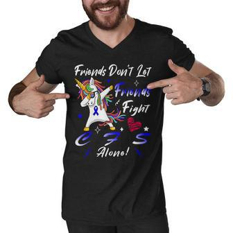 Friends Dont Let Friends Fight Chronic Fatigue Syndrome Cfs Alone Unicorn Blue Ribbon Chronic Fatigue Syndrome Support Cfs Awareness Men V-Neck Tshirt - Monsterry