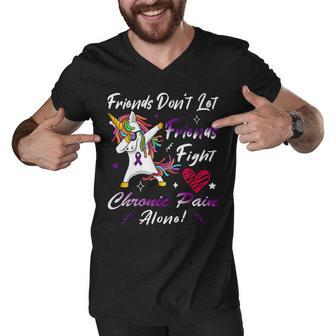 Friends Dont Let Friends Fight Chronic Pain Alone Unicorn Purple Ribbon Chronic Pain Support Chronic Pain Awareness Men V-Neck Tshirt | Favorety AU