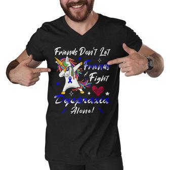 Friends Dont Let Friends Fight Dyspraxia Alone Blue Ribbon Unicorn Dyspraxia Dyspraxia Awareness Men V-Neck Tshirt | Favorety