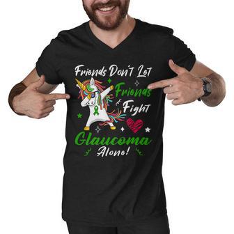 Friends Dont Let Friends Fight Glaucoma Alone Unicorn Green Ribbon Glaucoma Glaucoma Awareness Men V-Neck Tshirt | Favorety CA