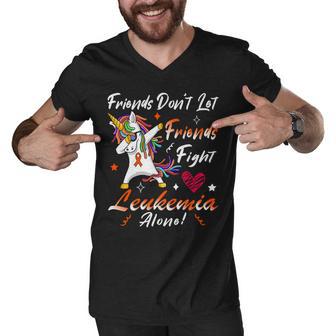 Friends Dont Let Friends Fight Leukemia Alone Unicorn Orange Ribbon Leukemia Leukemia Awareness Men V-Neck Tshirt | Favorety UK