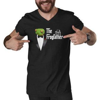 Frog Father Or Frogfather For Frogs Fan Frog Lovers Men V-Neck Tshirt | Mazezy
