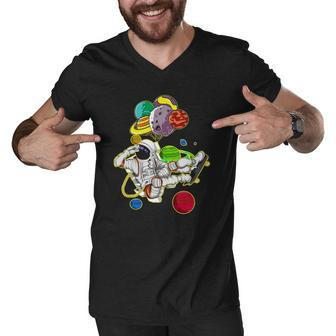 Funny Astronaut Space Travel Planets Skateboarding Science Men V-Neck Tshirt | Mazezy