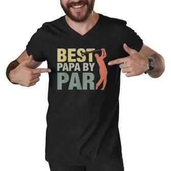 Funny Best Papa By Par Fathers Day Golf Gift Grandpa Classic Men V-Neck Tshirt | Mazezy