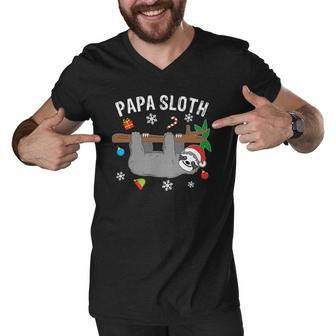 Funny Christmas Sloth Family Matching Papa Gift Men V-Neck Tshirt | Mazezy
