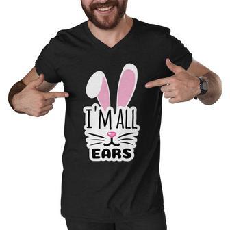 Funny Cute Pink Bunny Im All Ears Rabbit Happy Easter Day Gift For Girls Women Mom Mommy Family Birthday Holiday Christmas Men V-Neck Tshirt | Favorety UK