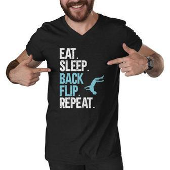 Funny Gymnastics Acrobat Parkour Eat Sleep Back Flip Repeat Men V-Neck Tshirt | Mazezy