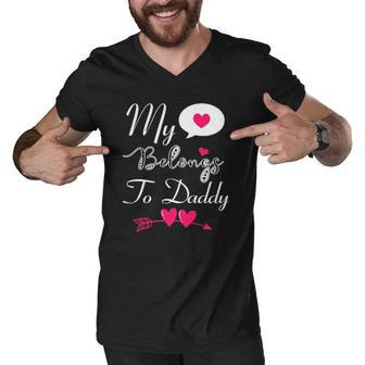 Funny My Heart Belongs To Daddy Girls Boys Valentines Day Tee Men V-Neck Tshirt | Mazezy