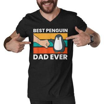 Funny Penguin Best Penguin Dad Ever Men V-Neck Tshirt - Seseable