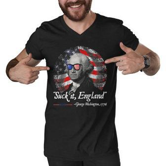 Funny Suck It England 4Th Of July George Washington Men V-Neck Tshirt - Seseable