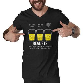 Funny Text Realist Pessimist Optimist Glass Half Full Men V-Neck Tshirt | Mazezy