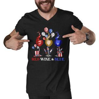 Funny Wine Glasses 4Th Of July Red White And Blue Firework Men V-Neck Tshirt - Seseable
