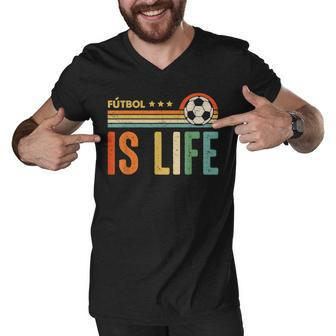 Futbol Is Life Football Lover Soccer Funny Vintage Men V-Neck Tshirt - Seseable