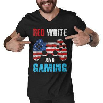 Gamer 4Th Of July Red White Gaming Video Game Boys Kids N Men V-Neck Tshirt - Seseable