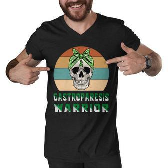 Gastroparesis Warrior Skull Women Vintage Green Ribbon Gastroparesis Gastroparesis Awareness Men V-Neck Tshirt | Favorety CA